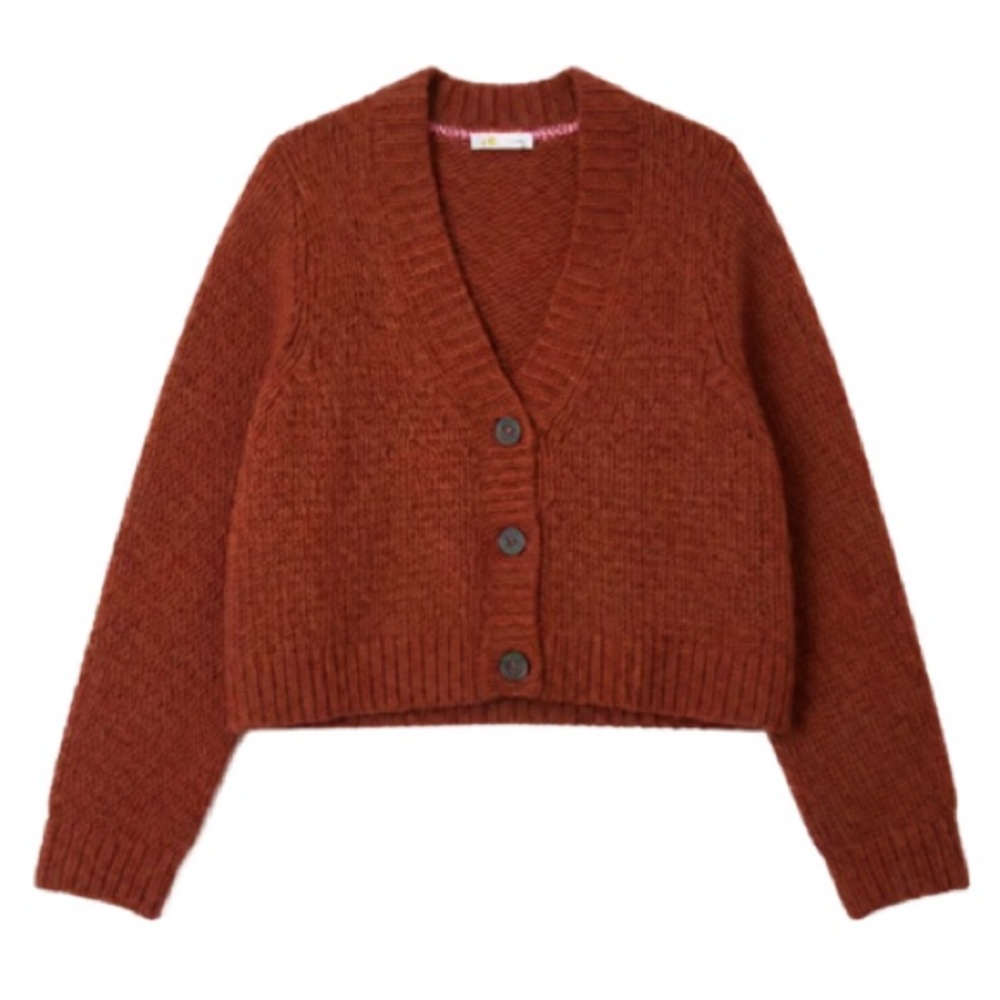 Boden Rust Textured Button‑Front Cardigan 🍂 Cozy | Chunky Knit